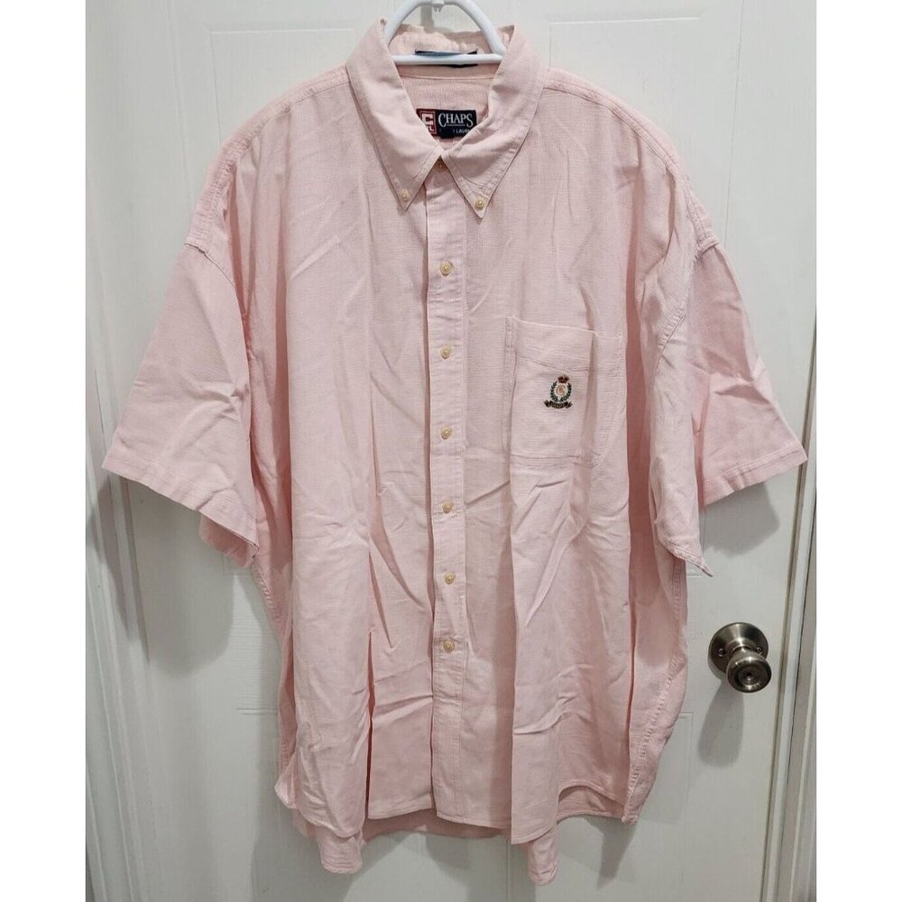 CHAPS Ralph Lauren Pink Crest‎ Logo Short Sleeve Button Down Shirt Size 2XL